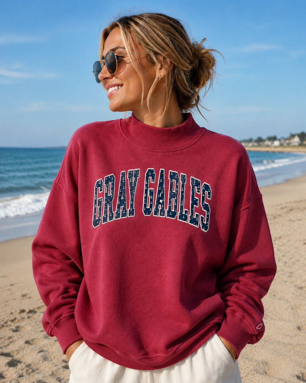 Gray Gables Anchor Appliqué Mock Neck