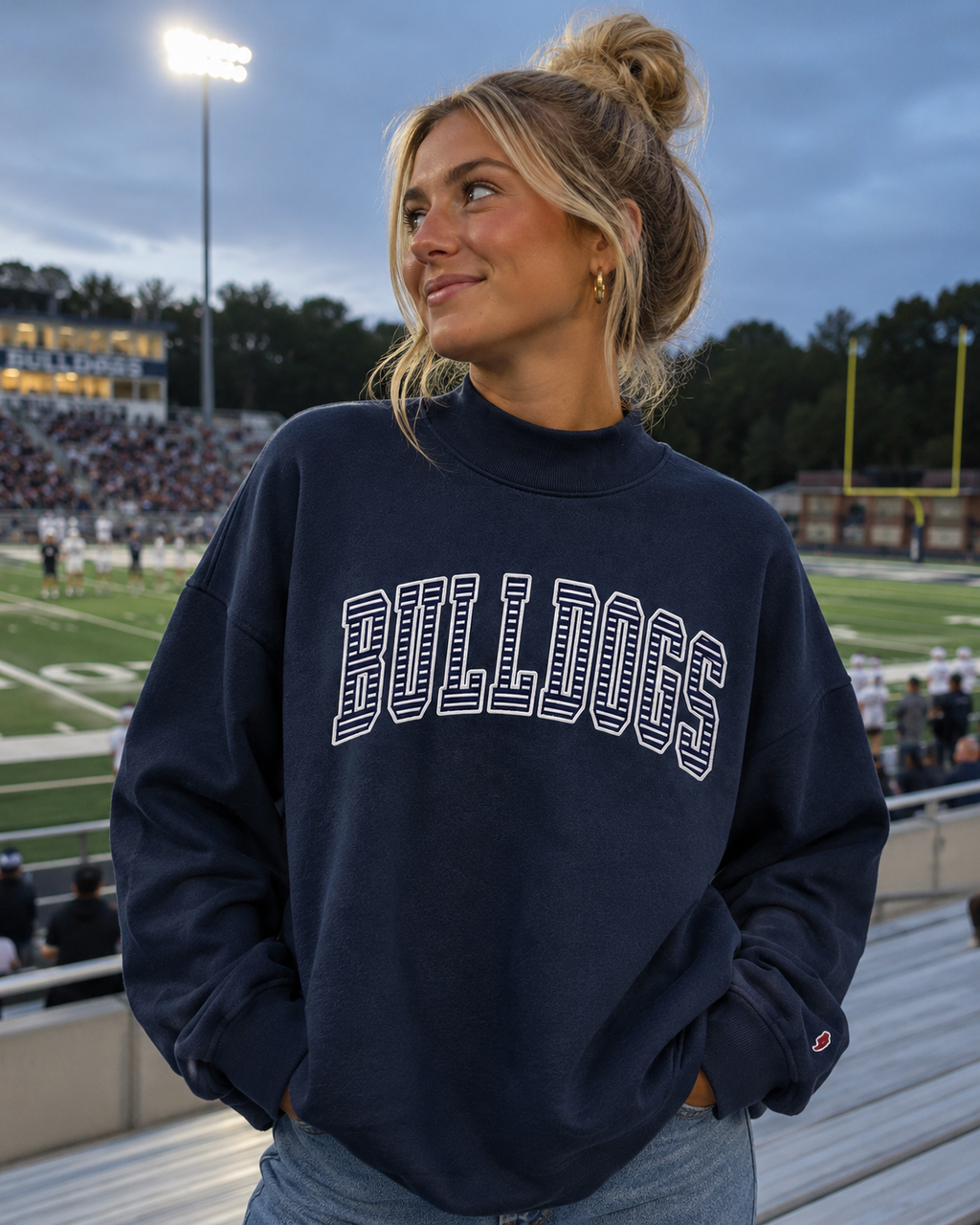 Bulldogs Stripe Applique Mock Neck