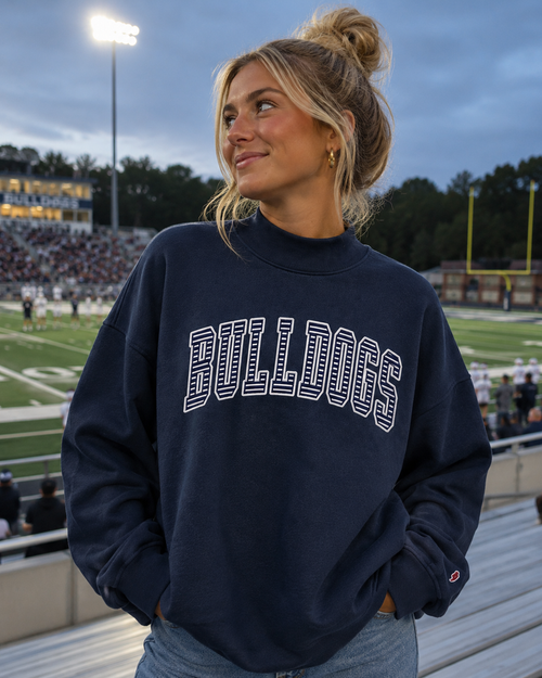 Bulldogs Stripe Applique Mock Neck