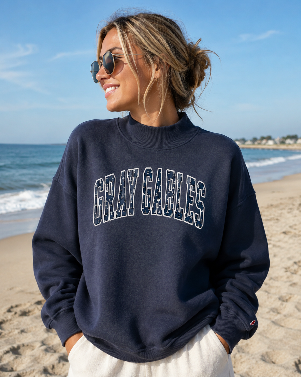 Gray Gables Anchor Appliqué Mock Neck