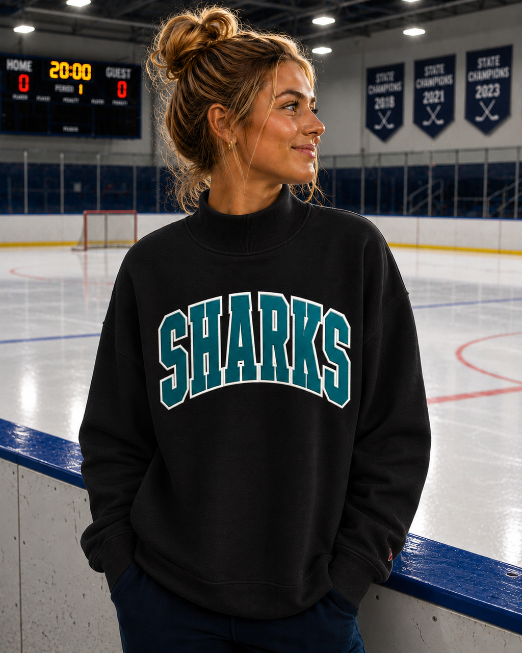 Sharks Applique Mock Neck